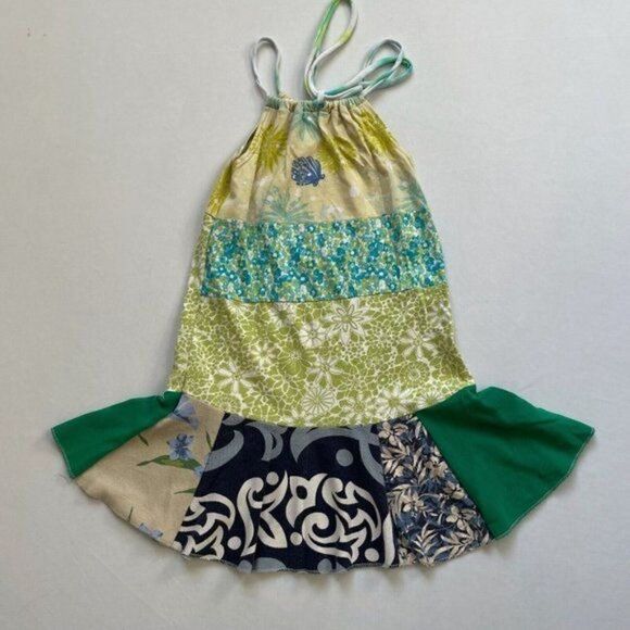 CourtneyCourtney Girls Green Dress 7/8 Sleeveless Halter Twirly Blue Handmade - Picture 4 of 8
